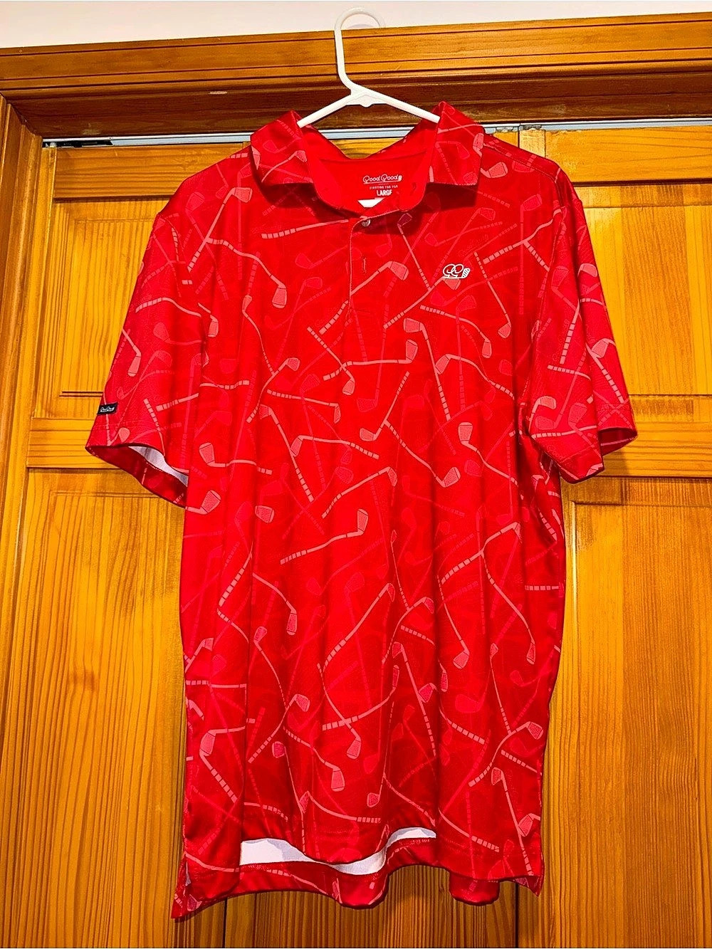 Good Good Golf Men’s Red Golf Club Caddy Performance Polo Shirt